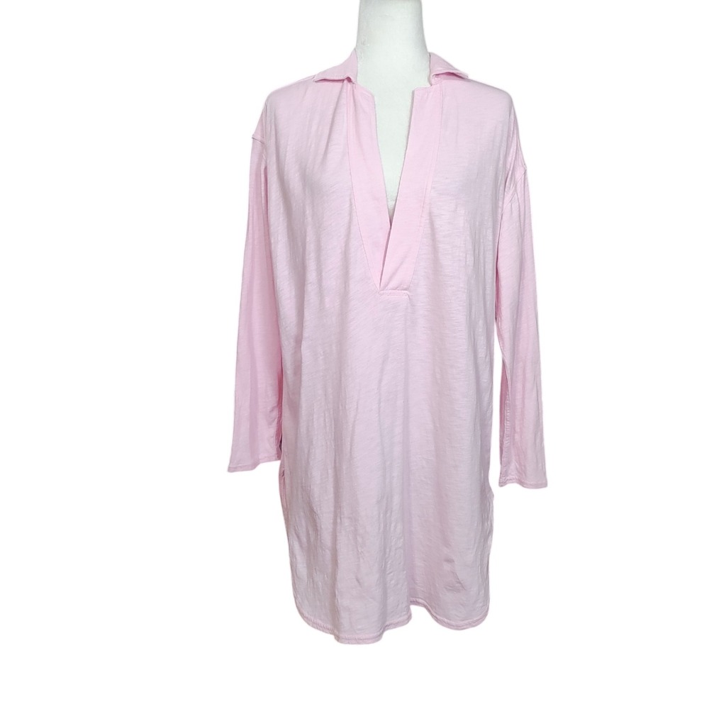 J.Crew Womens Pink Cotton Slub Long Sleeve V-Neck Tunic Top Medium